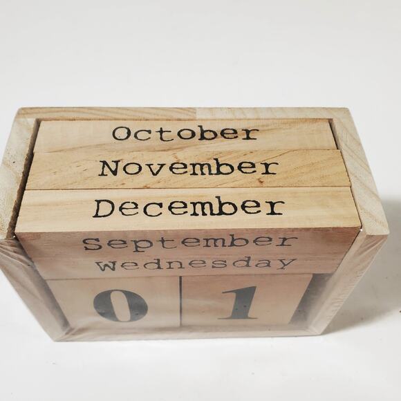 Bloomingville Sybillia Paulownia Wood Perpetual Calendar Sealed - Picture 2 of 3